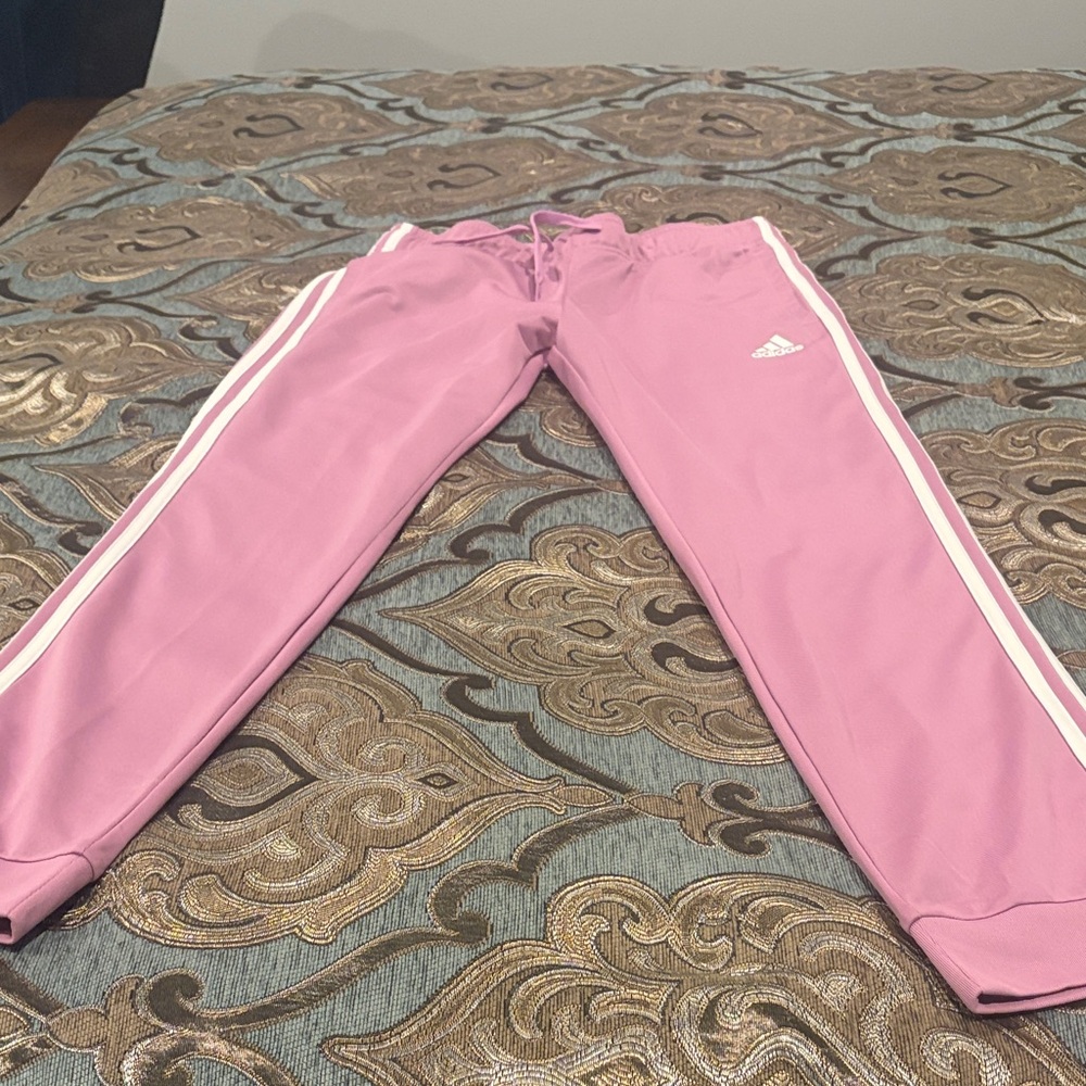 adidas Pink Joggers with White Side Stripes